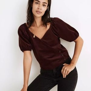 MADEWELL Corduroy Puff-Sleeve Wrap Top (XL)